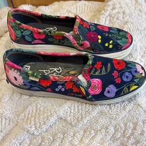Keds Navy Floral Slip-On Sneakers with Pink & Red Accents